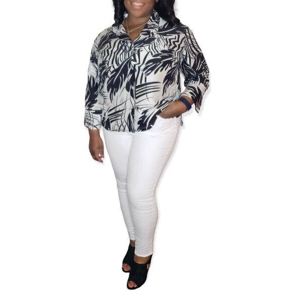 Fashion Top Black Floral Sheer Long Sleeve Button Down Blouse Sz N/A - Picture 1 of 9